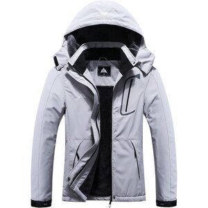 Women's Ski Jacket Coat Light Gray Winter Warm Waterproof  Hiking Snowboarding